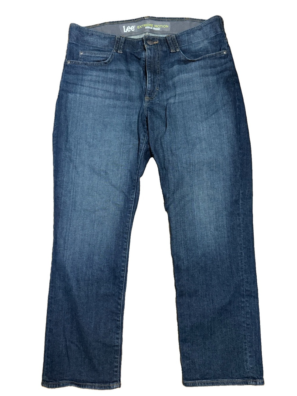 Lee Extreme Motion Regular Straight Leg Denim Jeans 36 X 29 Whiskered Blue